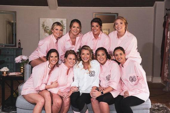 oversized dress shirts for bridesmaids Embroidered Oversized Monogrammed Button Down Shirt - Boyfriend Shirt -  Bride Bridesmaids Sorority Bridal 32 Colors Wedding Party Button Up