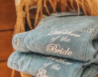Besticktes MOB MOG Denim Übergroßes Button Up Shirt | Hochzeitstag Kleid | Mutter der Braut-Bräutigam-Geschenkidee