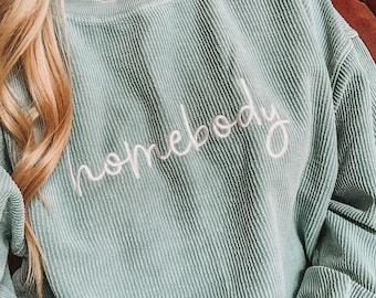 Homebody Cord Sweatshirt | Crew Neck Sweatshirt  | Loungewear | Cord Sweatshirt | Fall Apparel | Blogger Mom Fashion | Loungewear