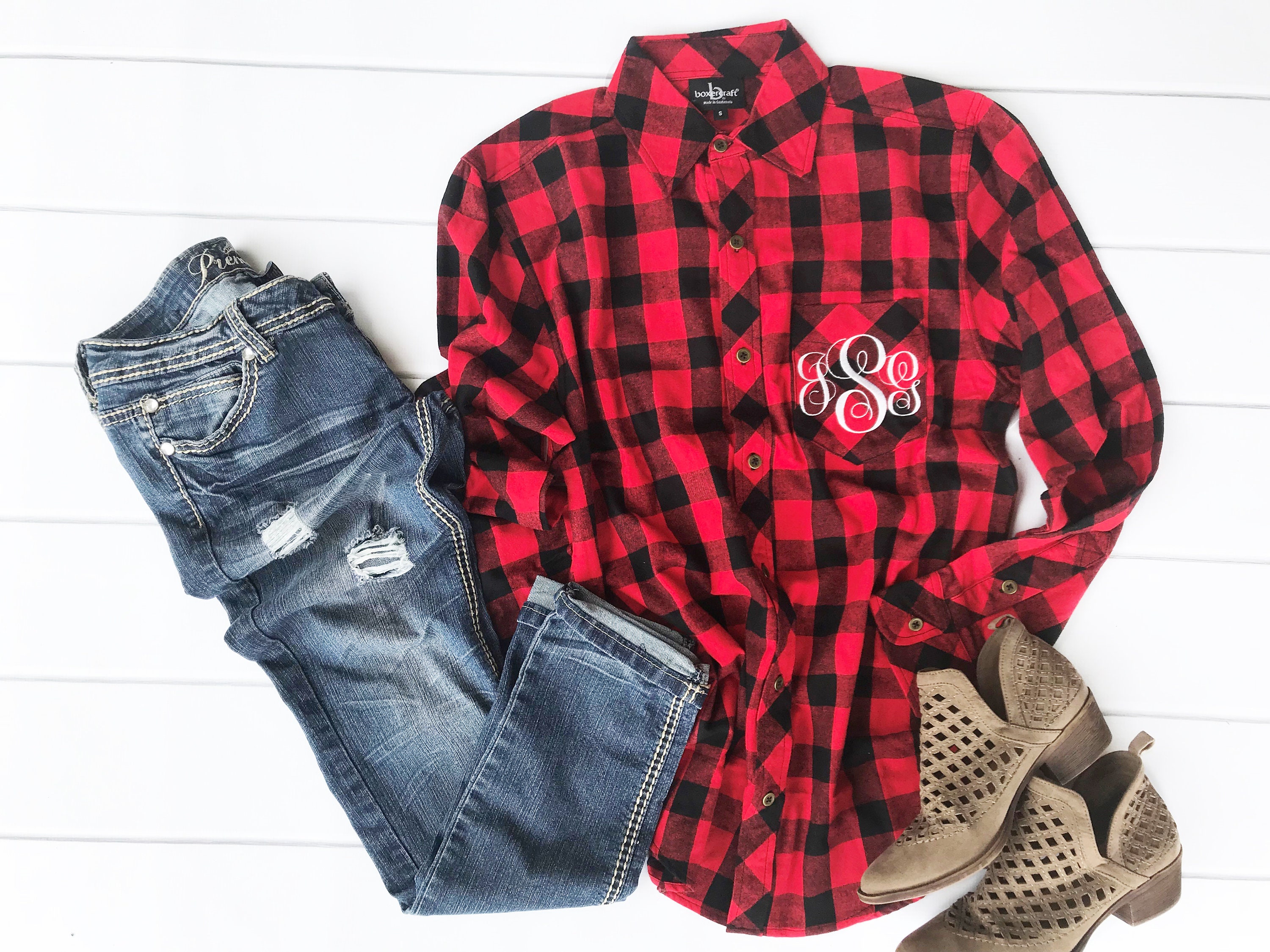 Set of 3 Oversized Buffalo Plaid Red and Black Button Down Etsy