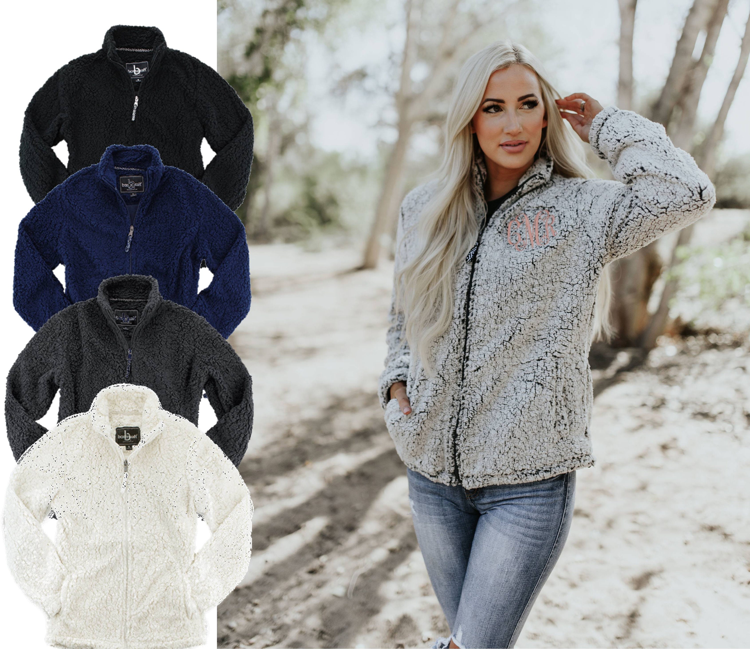 Monogram Sherpa Sweatshirt - Full Zip – Carly's Customs