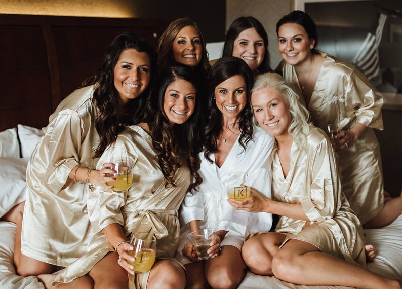 Set of SEVEN Bridesmaid Robe Monogrammed Satin Robes wedding Etsy