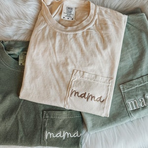 Comfort Colors Short Sleeve MAMA pocket tee Pocket T-Shirt Unisex Vintage Pigment Dyed Mothers Day Oversized Tee Mom image 2