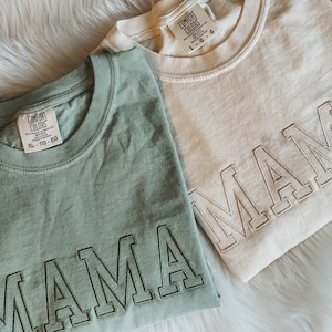 Comfort Colors College Block MAMA short sleeve tee Vintage T-Shirt Unisex Vintage Pigment Dyed Mothers Day Oversized Tee Mom 画像 1