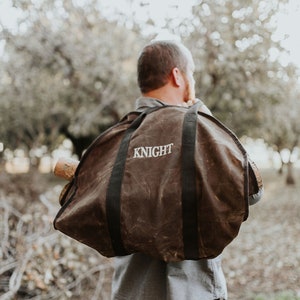 Mens Waxed Canvas Personalized Firewood Log Carrier Bag Fathers Day - Groom - Groomsmen - Wedding Shower - Monogrammed