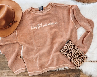 Crew Neck State Sweatshirt  | Loungewear | Cord Sweatshirt | Fall Apparel | Blogger Mom Fashion | Customize Your State