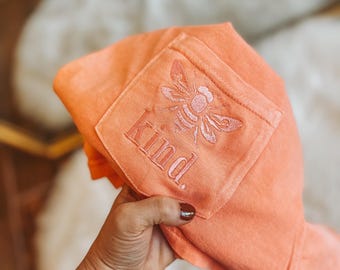Embroidered Be Kind Comfort Colors Pocket Tee | T-Shirt Bumble Bee Honey Bee | Kindness Matters