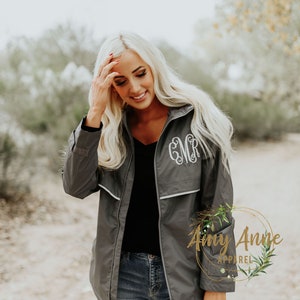 Charles River Monogrammed Rain Jacket New Englander Waterproof More Colors XS-3X Gray Mesh Lined Coat ~ Full Zip ~ Hooded