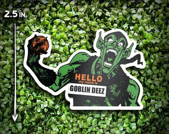Adesivo divertente Green Goblin "Goblin Deez" - Adesivo impermeabile in stile grunge/fumetto Marvel Villain Spider-Man