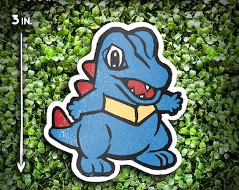 Adesivo in stile stampa a blocchi ispirato a Totodile - Decalcomania impermeabile per i fan dei Pokémon