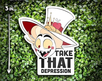 Adesivo per laptop "Take That Depression" di Lucifer - Adesivo impermeabile di Hazbin Hotel