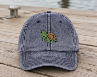 Bestickte Schildkrötenkappe, Ozeantierkappe, Vintage gewaschene Hut, Orcakappe, Stickerei Sea Life Animal Baseballkappe, Tauch Meeresleben Geschenk