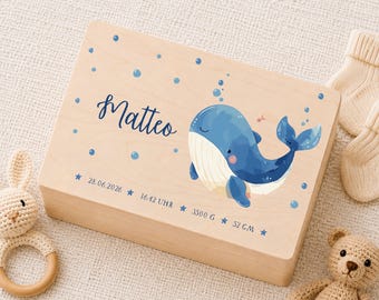 Personalisierte Baby Erinnerungskiste aus Holz, Memory Box mit Name & Geburtsdaten, Baby Andenken Kiste, Geschenk zur Geburt, Geschenk Taufe