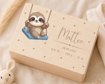 Personalisierte Baby Erinnerungskiste aus Holz, Memory Box mit Name & Geburtsdaten, Baby Andenken Kiste, Geschenk zur Geburt, Geschenk Taufe