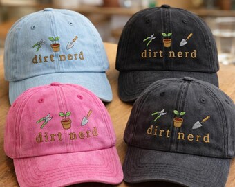 Dirt Nerd Bestickte Kappe, lustige Gartenhut, Gärtner Geschenk, Pflanzenliebhaber Kappe, Gartenwerkzeuge Hut mit Blumentopf Design, Vintage Style Cap