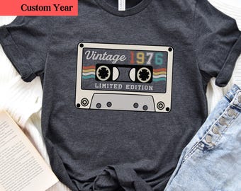Vintage 1976 Retro Style, Custom Year Vintage Birthday Shirt, Retro Cassette Tee, Personalized Age Gift, 1976 Style 50th Birthday T-Shirt
