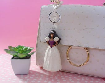 Princess Doll Key Chain Bag Charm, Handmade Upcycled 1990s Plastic Fast Food Meal Toy Kid Core
