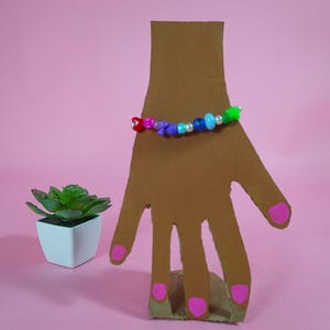 Rainbow Beaded Bracelet: Colorful Handmade Elastic Bracelet