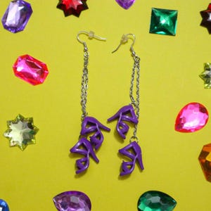 Handmade Purple Doll High Heel Shoe Earrings with Silver Hardware, Drop Statement Earrings, Y2k Dollcore Kidcore