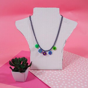 Navy Blue Perler Bead Flower Necklace: Kidcore Nostalgia