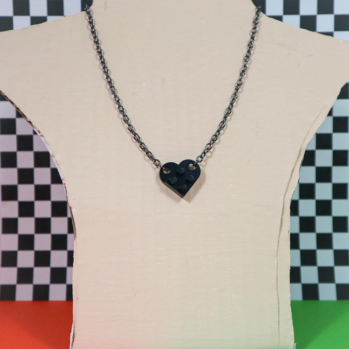 Chrome Hearts Lego Black Heart Necklace Blue Lego Heart Necklace