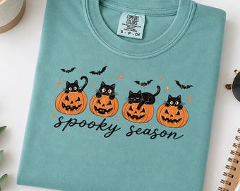 Spooky Season Shirt, Black Cat Pumpkin Sweatshirt, Cute Halloween Hoodie, Comfort Colors Halloween Tee, Fall Halloween Cat Lover Gift