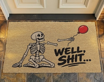 Skeleton Well Shit Doormat, Funny Halloween Coir Doormat, Broken Bone Skeleton Red Balloon Mat, Outdoor Welcome Mat, Funny Fall Porch Decor