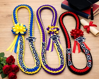 Custom Graduation Lei | Personalized Name, Class Year Ribbon Keepsake