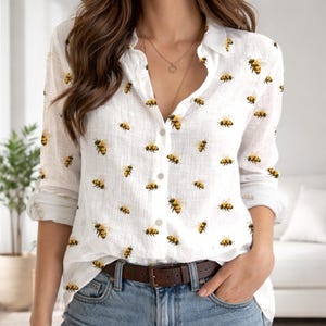 Niedliche Biene Frauen Casual Shirt, lustige Taste Shirt, Frühling Sommer Bluse, Biene Muster Shirt, lustige Biene Shirt