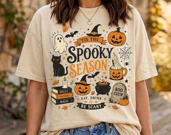 Tis The Spooky Season Shirt, Halloween Cat Sweatshirt, Eat Drink Be Scary Hoodie, Pumpkin Spice Halloween Shirt, Fall Halloween Crewneck