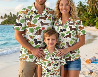 Dachshund Hawaiian Shirt, Tropical Dog Beach Summer Vacation Button-Up, Dog Lover Shirt, Cute Dog Hawaiian Shirt