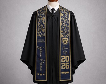 Custom Floral motifs Graduation Stole 2026, Personalized Name School, Class of 2026 Gift