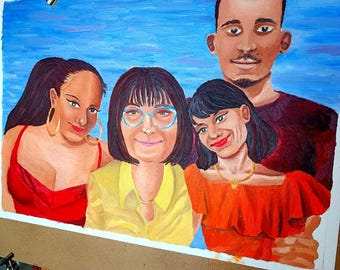 Portrait de famille, cadeau de Noël, portrait personnalisable, cadeau fête des mères, cadeau original fait main