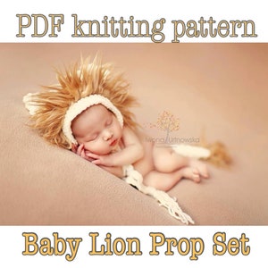 PDF knitting pattern for baby lion hat and tail newborn photography prop set