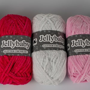 chunky chenille knitting wool with glitter sparkly chunky yarn choose from white, baby pink, grey, blue image 4