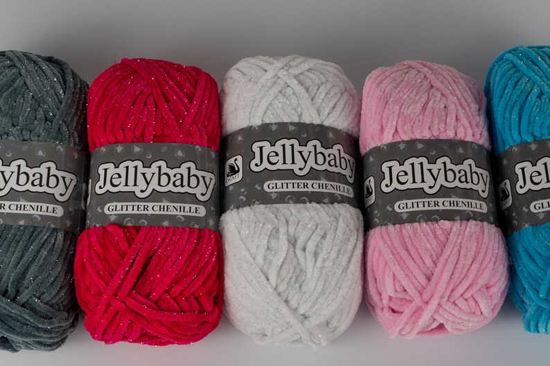 chunky chenille knitting wool with glitter sparkly chunky yarn choose from white, baby pink, grey, blue image 4