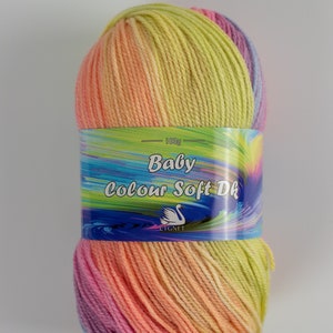 self striping yarn for baby knitting Cygnet Yarns Colour Soft DK baby wool rainbow of colours Peachy