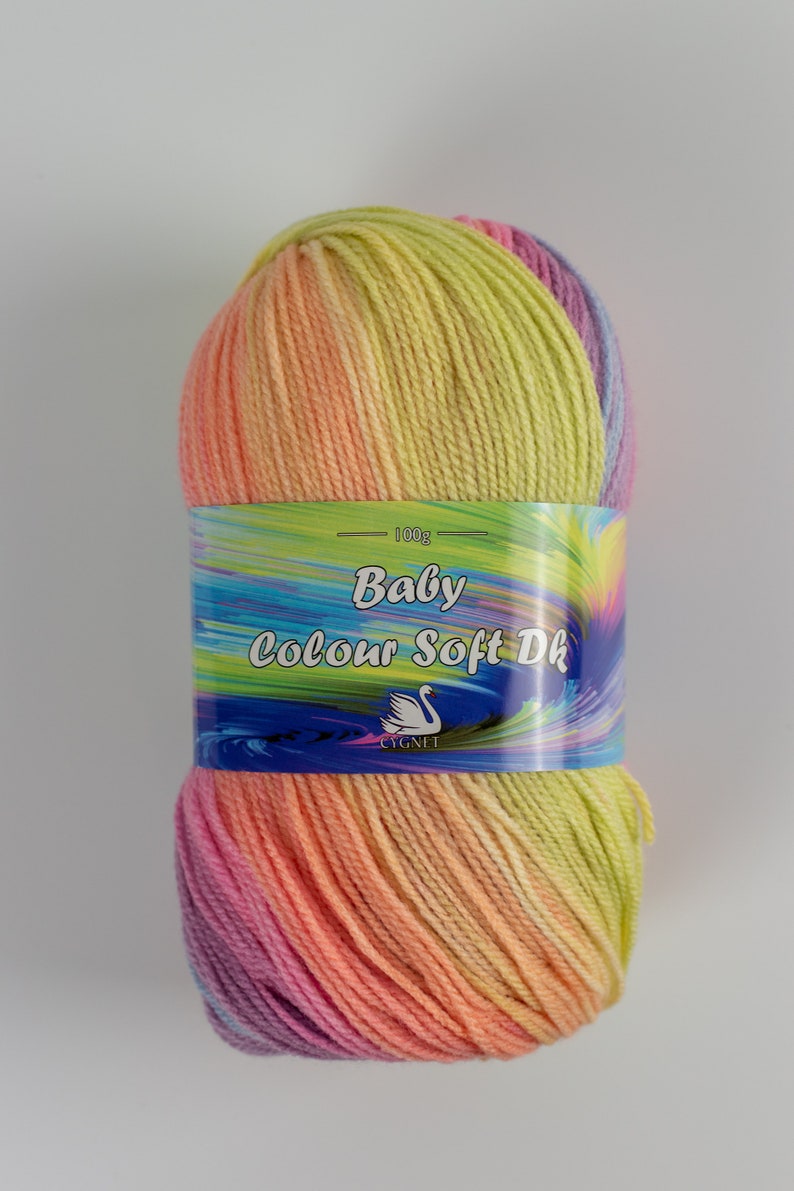 self striping yarn for baby knitting Cygnet Yarns Colour Soft DK baby wool rainbow of colours Peachy