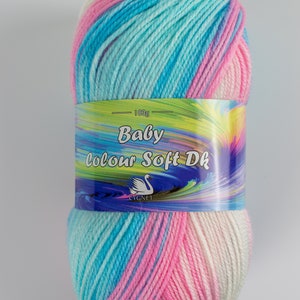 self striping yarn for baby knitting Cygnet Yarns Colour Soft DK baby wool rainbow of colours Rose Burst