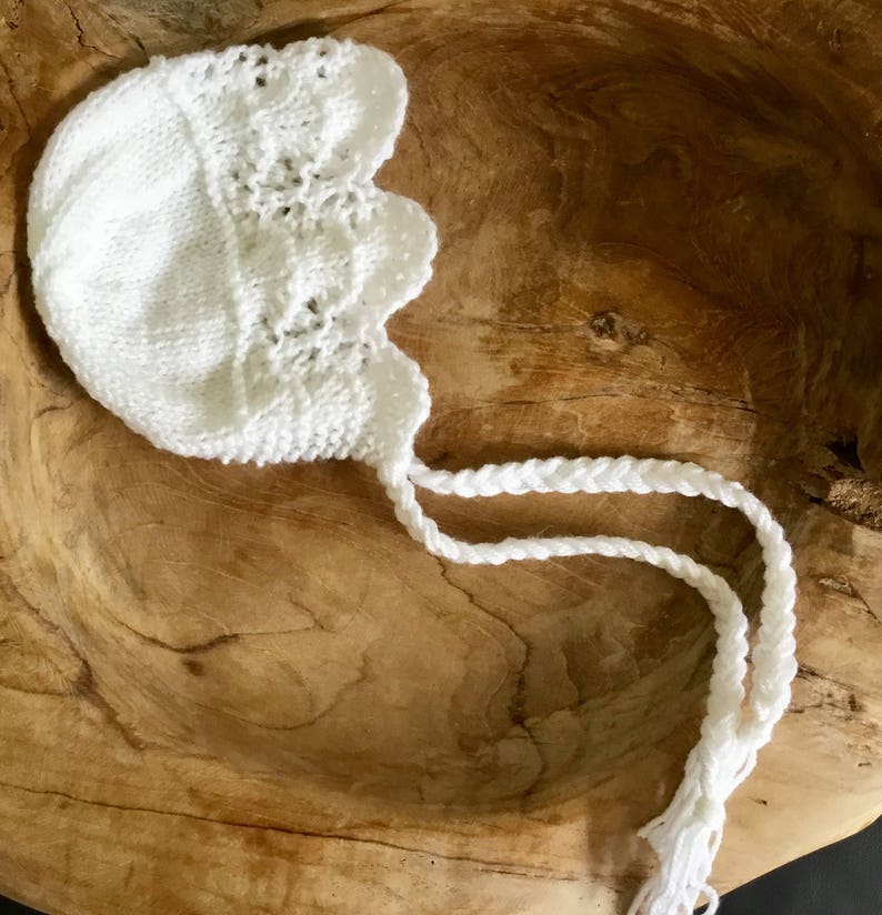 easy lace baby bonnet knitting pattern first size newborn to 4 months image 2