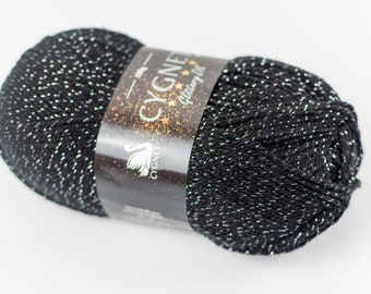 black glitter wool - dk yarn for knitting or crochet with silver sparkles