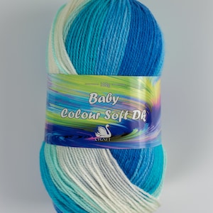 self striping yarn for baby knitting Cygnet Yarns Colour Soft DK baby wool rainbow of colours Twizzle Top