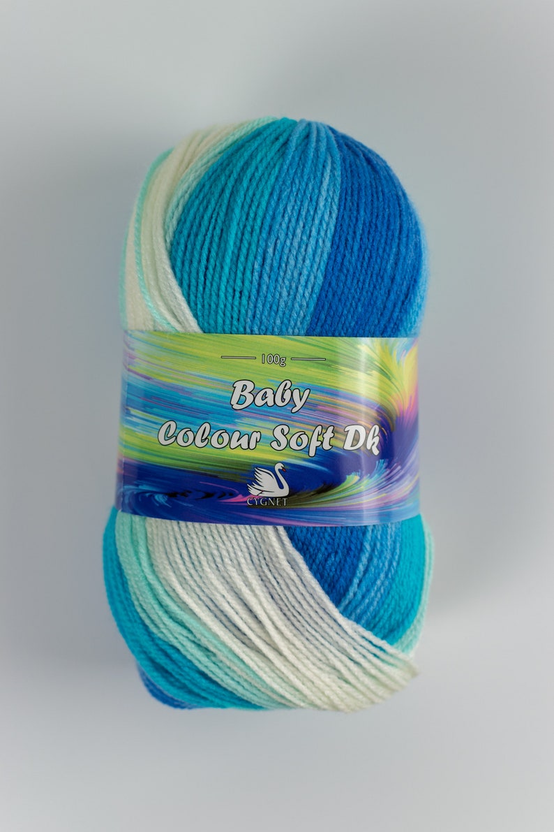 self striping yarn for baby knitting Cygnet Yarns Colour Soft DK baby wool rainbow of colours Twizzle Top