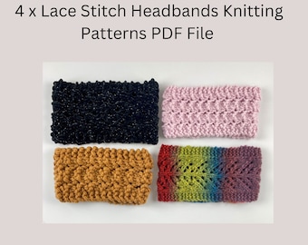 headband knitting pattern collection - 4 designs knit in lace stitch patterns - chunky and aran