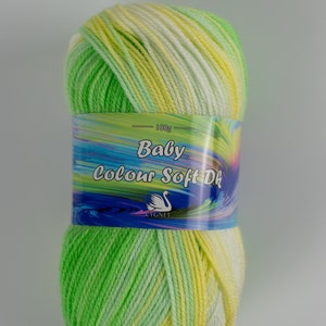 self striping yarn for baby knitting Cygnet Yarns Colour Soft DK baby wool rainbow of colours Whirly Pop