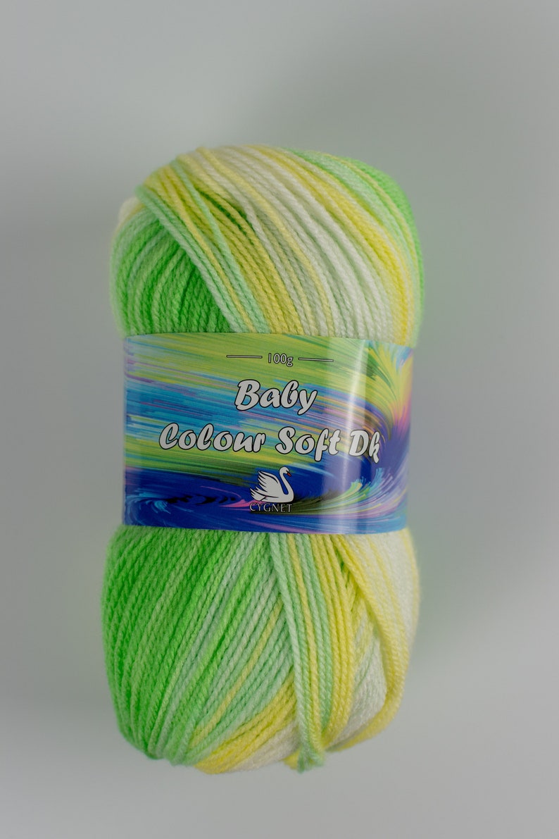 self striping yarn for baby knitting Cygnet Yarns Colour Soft DK baby wool rainbow of colours Whirly Pop