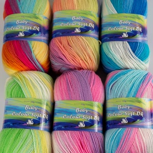 self striping yarn for baby knitting Cygnet Yarns Colour Soft DK baby wool rainbow of colours image 1