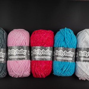 chunky chenille knitting wool with glitter sparkly chunky yarn choose from white, baby pink, grey, blue image 1