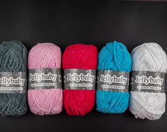 chunky chenille knitting wool with glitter - sparkly chunky yarn - choose from white, baby pink, grey, blue