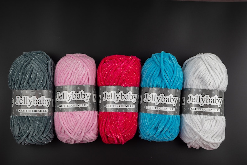 chunky chenille knitting wool with glitter sparkly chunky yarn choose from white, baby pink, grey, blue image 1